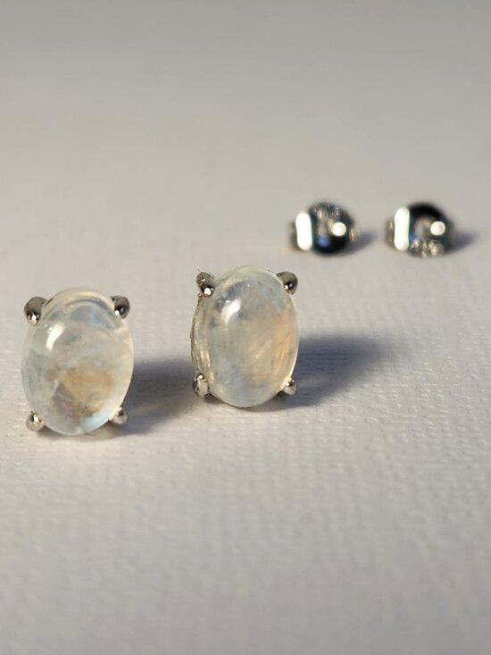 VTG NIB 925 Natural Clear Blue Fire Rainbow Moonstone Stud Earrings My Last One - Picture 10 of 14